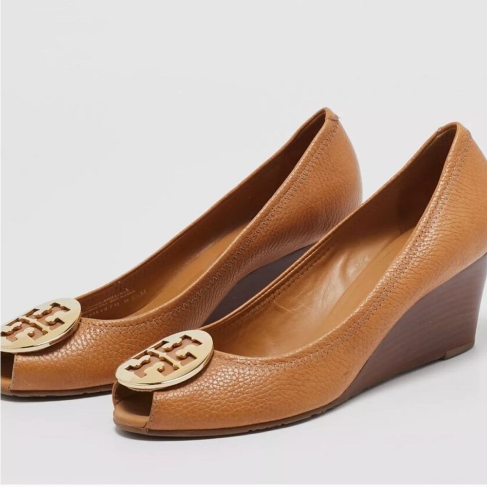 Tory Burch Brown Peep-Toe Wedges